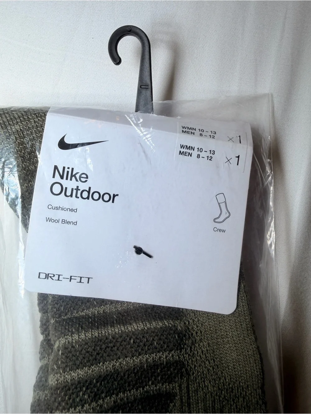 Nike Dri-FIT Cushioned Wool Blend Crew Socks Green 1 Pair Men L FD8472-222